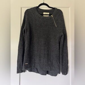 Abercrombie & Fitch Charcoal Oversized Crew Neck Sweater Gold Zip Detail Size S